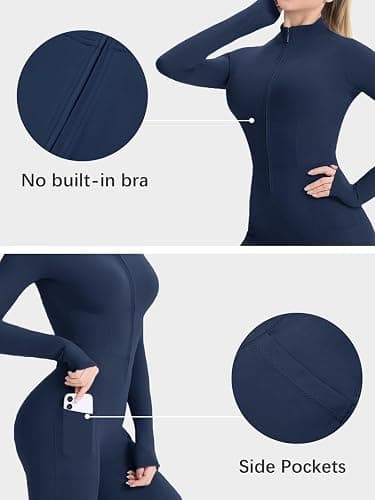 ECUPPER Women Long Sleeve Flared Jumpsuit Zip Up Romper One Piece Full Bodysuits Yoga Unitard Wide Leg Sexy Catsuit thumbnail 5