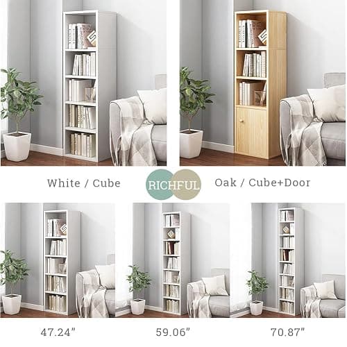 IOTXY Small Narrow Corner Bookcase - 71 Inches Tall Gap Freestanding Storage Cabinet, 8 Lattices Open Shelves Tower Rack, Cubes Bookshelf in White thumbnail 8