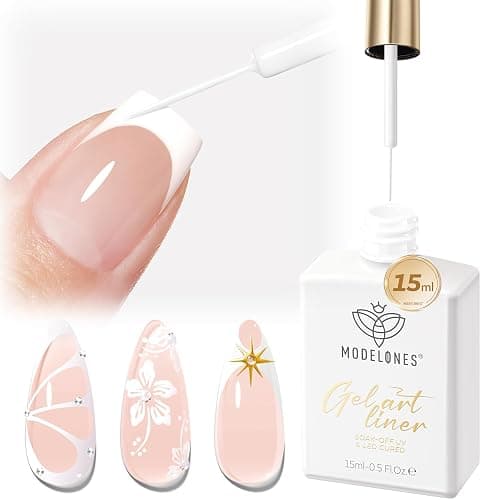 modelones White French Tip Liner Gel Polish 15ml with Precision Brush | High-Pigment Color Nail Art Gel Paint Crisp Swirl Fine Line Design Beginner Friendly Long Lasting Soak Off U V Cure Manicure - Image 1