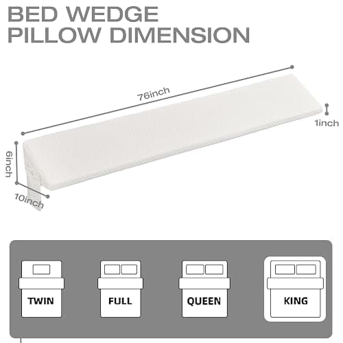 King Size Bed Wedge Pillow Gap Filler/Headboard, Long Triangle Edge Corner Pillows for Bed Gap Filler King Couch Dorm Apartment Home Essentials 10x6x76in, Dense Foam, Pockets, Prevents Things Drops thumbnail 2