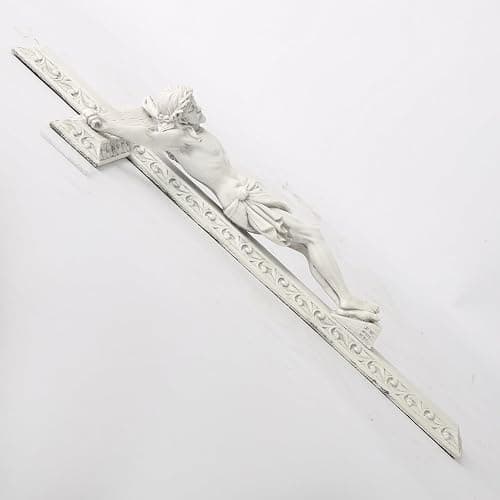 BC Catholic Crucifix Wall Cross, 12" H Jesus Christ Wall Decor for Elegant Modern Home, Devout Gift for Easter, Religious Gifts Home Decor, Grey White Stone Finish, Hand Painted by Buildclassic thumbnail 6