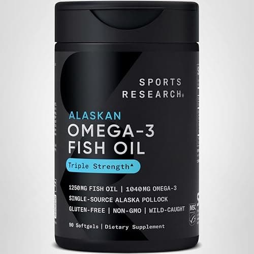 Sports Research® Omega-3 Fish Oil 1250 - Triple Strength Fish Oil Supplement from Wild Alaska Pollock - MSC Certified Sustainable · Non-GMO · Soy Free - 90 Softgel Capsules thumbnail 9