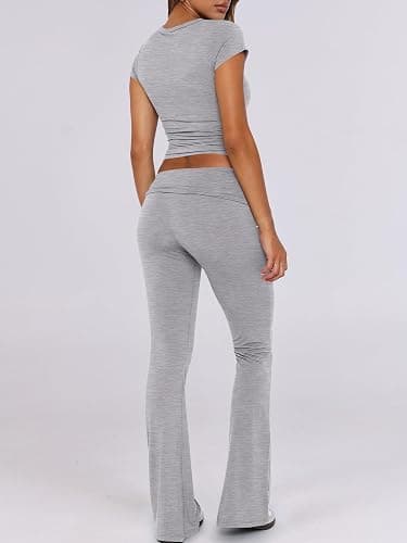 ANRABESS Lounge Sets for Women 2 Piece Foldover Yoga Flare Leggings Pants Crop Tops Casual Y2K Outfits Matching Tracksuit Set thumbnail 4