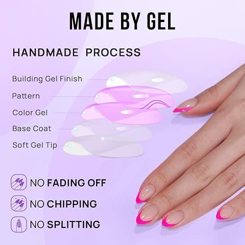 French Tip Press On Nails Almond - BTArtbox Hot Pink Short Stick On Nails for Women, Glue On Nails with Nail Glue in 16 Sizes - 32 Soft Gel Fake Nails Kit, Berry French thumbnail 5