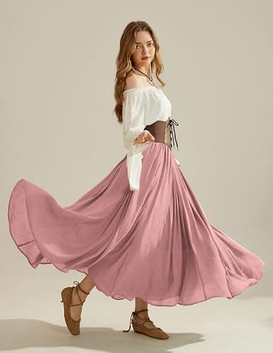 Scarlet Darkness Maxi Skirts for Women Long Flowy Boho Renaissance Skirt with Pockets thumbnail 7