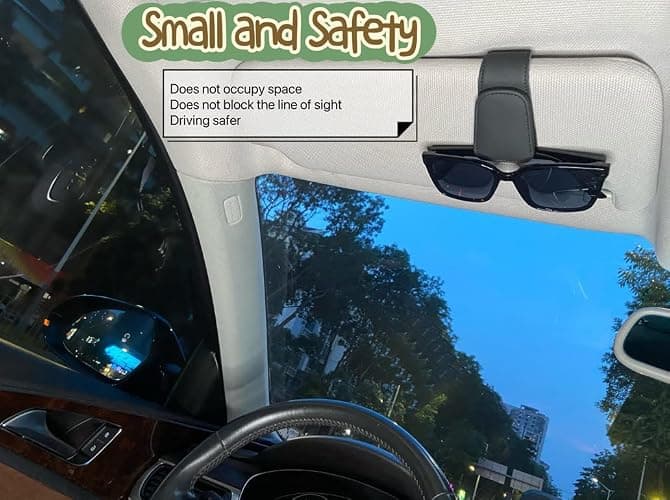CHOSMOYI Magnetic Leather Sunglass Holder for Car, Sunglasses Clip for Car Visor, Auto Interior Accessories Universal for Different Size Eyeglasses (Black) thumbnail 7