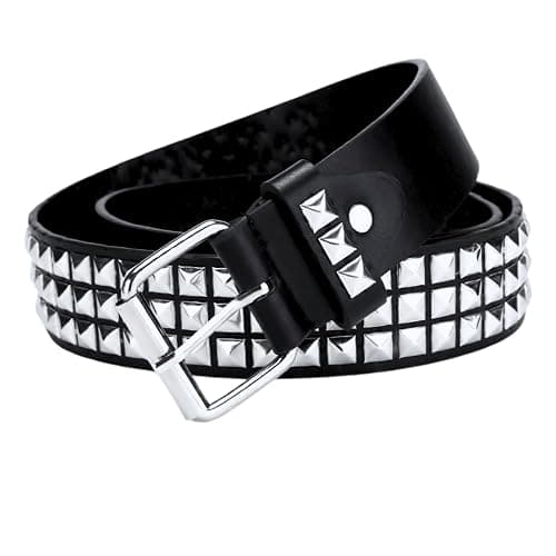 Ulekuke Metal Punk Rock Rivet Studded Belt for Women Men, Gothic Belt with Bright Pyramid Studs thumbnail 2