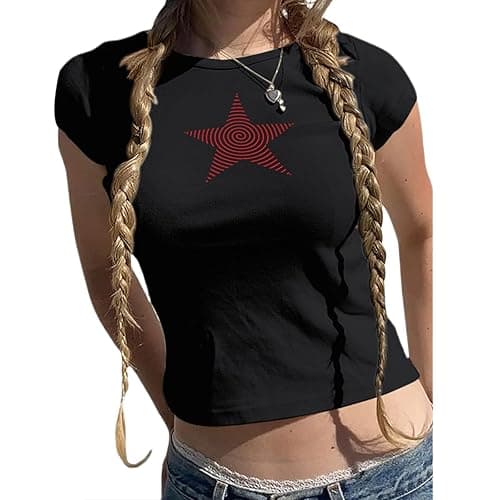Cayxatiu Star Graphic Baby Tees Crop Tops for Women Y2k Grunge Aesthetic Shirt Sexy Cropped Tshirt Short Sleeve for Teens - Image 1