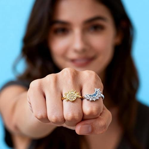 Hubaltuye 4Pcs Sun and Moon Necklace Set,Sun and Moon Necklace with Sun and Moon Rings, Adjustable Matching Necklace and Ring Set, Gift for Couples and Best Friends thumbnail 6