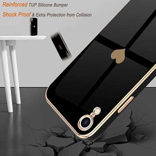 Teageo Lovely Case for iPhone Xr, Cute Heart Back, Black | Luxury Bling Plating, Soft TPU, Anti-Scratch Shockproof Bumper, for Women Girls, Lovely Heart Pattern thumbnail 5