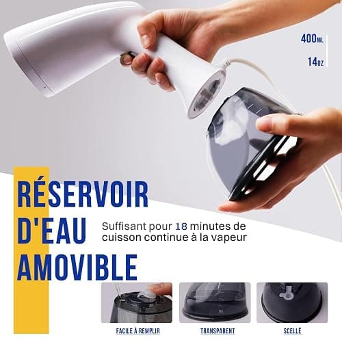 Rolipo Défroisseur Vapeur,1640W Fer à repasser portable haute puissance pour la maison, le bureau, le voyage, réservoir d'eau de grande capacité de 400ML, Voyage Vapeur Steamer,Blanc thumbnail 6