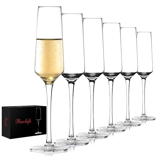 BACLIFE Champagne Flutes - Hand Blown Elegant Champagne Glasses Set of 6 - Unique Gift for Mother's Day, Birthday, Wedding - Ideal for Wine Tasting, Daily Use - 7.5 oz, Clear - Image 1
