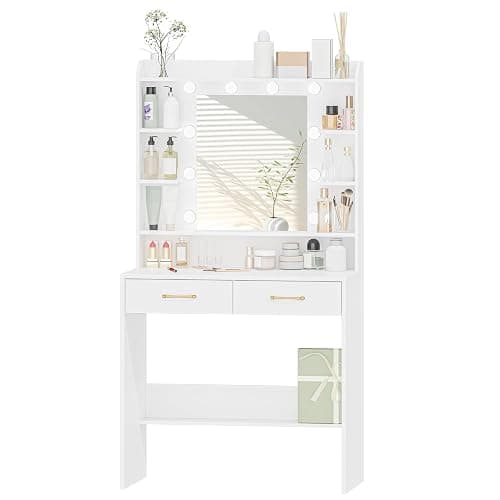 Hzuaneri Dressing Table with Mirror and Led Light, Vanity Desk with Adjustable Brightness, Vanity Table with Shelves and 2 Drawers, for Bedroom, Living Room, 40 x 80 x 149 cm, White DT08203XV1UK thumbnail 9