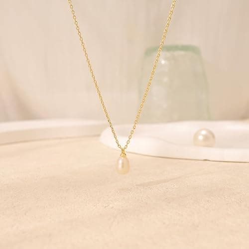 Pearl Necklace for Women Trendy,14k Gold Plated Necklace Dainty Wedding Necklace Small Cute Choker Necklace Beaded Lariat Drop Necklace Vintage Waterproof Jewelry for Women Gold Jewelry Fashion Gifts thumbnail 6