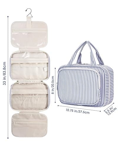 Narwey Striped Hanging Toiletry Bag for Women Travel Makeup Bag Organizer Toiletries Bag for Travel Size Essentials Accessories Cosmetics (Greyish Blue Stripe (Medium)) thumbnail 9