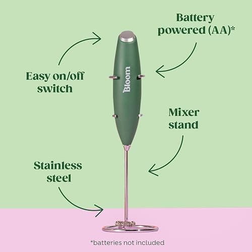 Bloom Nutrition Milk Frother Hand Mixer, Stainless Steel Electric Matcha Whisk, Handheld Mixer for Coffee, Greens, Protein & More, Battery Operated, Easy to Clean & Includes Whisk Stand thumbnail 3