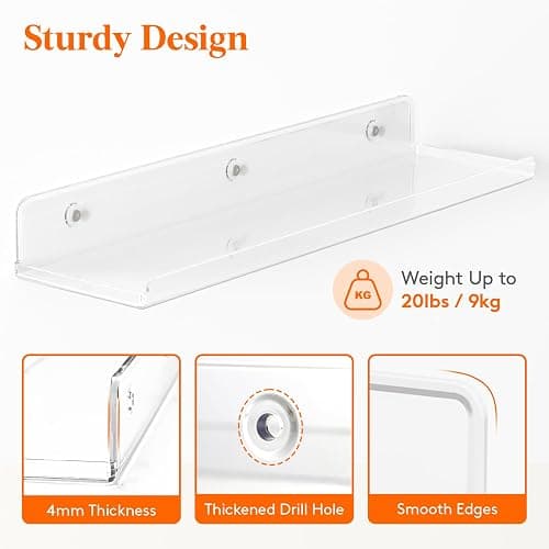 Lifewit Floating Shelves for Wall, 4 Pack 15" Clear Acrylic Shelf Room Decor for Book/Figures/Photo/Makeup in Bathroom, Book Shelf, Living Room, Bedroom, Kitchen Storage and Organization thumbnail 4