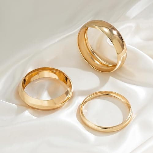 Inactwin 3PCS Chunky Gold Bangle Bracelets for Women Trendy Wide Wrist Cuff Bracelets Stack Statement Bangle Fashion Jewelry Gift thumbnail 8