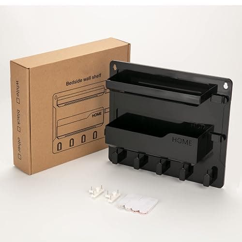 YONGAIJIA Bedside Wall Mount Shelf, Adhesive Bedside Organizer for Remote、Phone、Glasses. Bedside Accessories Storage suitable for College Dorm 、bunk bed 、 Bedroom、Rv（Black） thumbnail 7