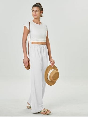 keriffe Summer Outfits Flowy Palazzo Pants for Women 2025 High Waisted Wide Leg Beach Casual Vacation Pants Trousers Pockets thumbnail 5