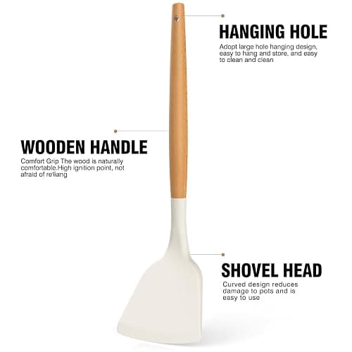 AVGPD Silicone Cooking Utensils Set, Silicone Utensils for Cooking, 446° Heat Resistant Kitchen Utensil Silicone Spatula Sets, Kitchen Gadgets for Non-Stick Cookware BPA FREE (Cream White) thumbnail 7