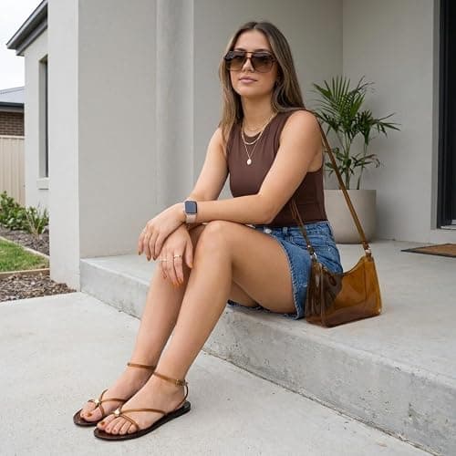 CUSHIONAIRE Vita Jelly Sandals for Women, Casual Lightweight Womens Strappy Sandals with Adjustable Buckle Strap and Gold Hardware Accent thumbnail 8