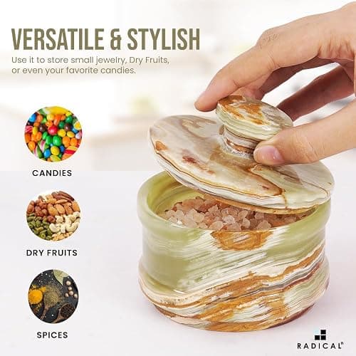 Radicaln Marble Salt Cellar with Lid 3.5" Inch Green Salt Box, Seasoning Container & Spice Jars, Stone Salt Holder for Counter, Spice Jar thumbnail 5