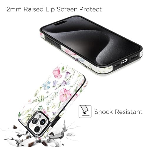 uCOLOR Compatible with iPhone 15 Pro 6.1" Wallet Case with Card Holder Slot Folio Flip PU Leather Kickstand Double Magnetic Clasp and RFID Blocking Design Cover 6.1 Inch (Pink Flowers) thumbnail 6