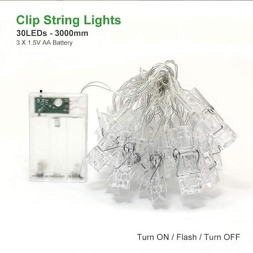 Dopheuor Photo Clip String Lights LED Fairy Clip String Lights Hanging Photo Pictures Battery Operated for Gifts Patio Christmas Bedroom Wedding Birthday Party Halloween Festival Decor (no Battery) thumbnail 5