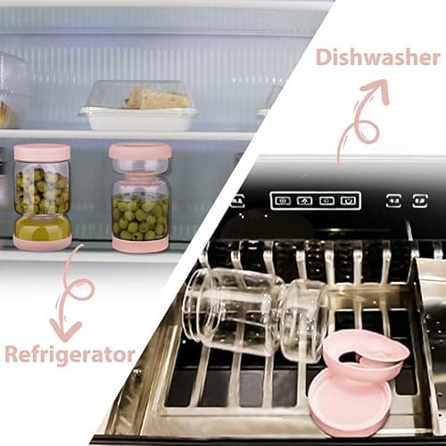 Homnoble Pickle and Olive Hourglass Jar with Strainer Flip for Juice Separator from Wet and Dry, Upgrade Food-grade ABS Lid and BPA Free Hourglass Pickle Jar for Airtight Food Storage, Pink thumbnail 6