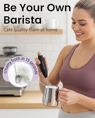 Elementi Electric Pink Milk Frother Handheld - Mini Whisk for Coffee, Matcha and Drinks - Portable Frother & Mixer with Stand (Pastel Pink) thumbnail 3