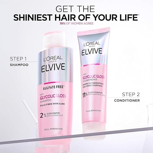 L'Oréal Paris Elvive Glycolic Gloss for Dull Porous Hair, Get The Shiniest Hair of Your Life, Glossing Routine for Mirror-Like Shine, Shampoo, Conditioner, Lamination Treatment, Leave-In Serum Set thumbnail 6