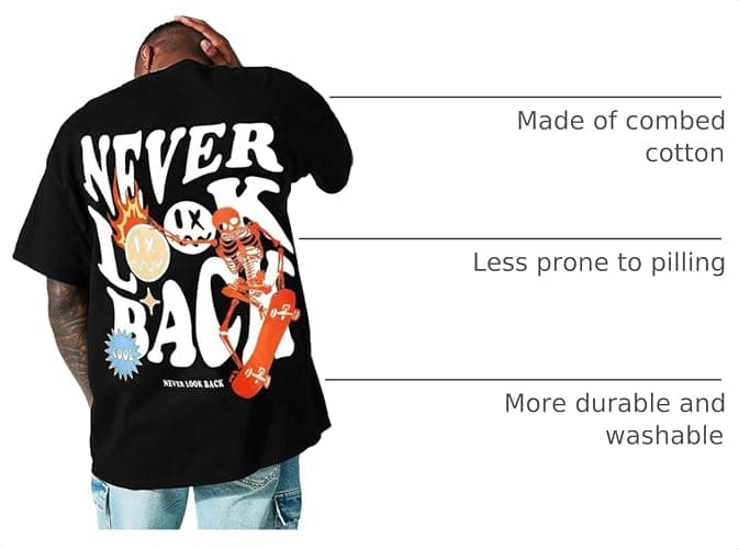 UOUA Men's Graphic Tees Oversized Short Sleeve T-Shirt | 100% Cotton, Ribbed Crewneck, Vintage Streetwear, Summer Casual Tops thumbnail 4