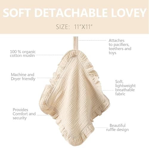 PEIPEIWU Loveys for Babies- 2 Pack Organic Cotton Muslin Loveys with Attachable Snap Closure - Newborn Baby Lovey Security Blankets for Babies Baby Blanket (Pink) thumbnail 5
