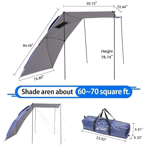 UBOWAY Awning Sun Shelter: Waterproof Auto Canopy Camper Trailer Tent Roof Top for SUV Minivan Hatchback Camping Outdoor Travel 5-6Persons thumbnail 2