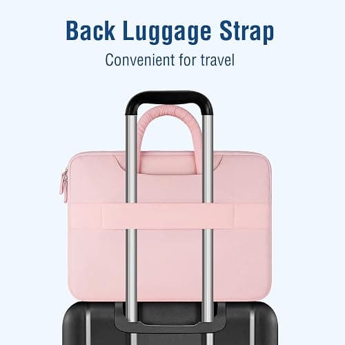 MOSISO 13-14 inch Laptop Case, 13.3 inch Puffy Laptop Sleeve Compatible with MacBook Air 13 13.6/Pro 13/Pro 14,HP Acer Dell ASUS Lenovo, Rectangle Quilted Computer Bag with Handle&Flower Pendant, Pink thumbnail 7