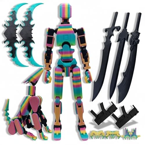 Teoboeys 5.2 inches T13 3D Action Figure with Dog Set Titan Nova 13 Robo 13 Action Figures with Weapons T 13 3D Printed Multi-Jointed Movable Toy (Colorful, Assembly Completed) - Image 1