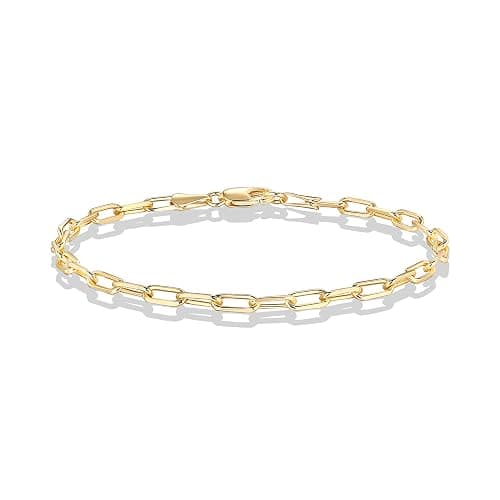 PAVOI 14K Gold Plated Paperclip/Curb/Figaro Chain Adjustable Bracelet for Women - Yellow Gold - Paperclip thumbnail 3