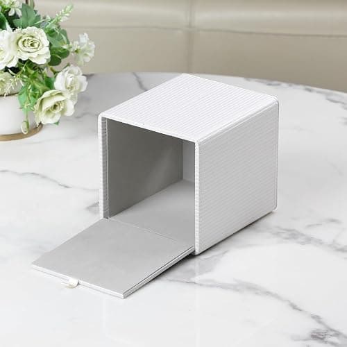 Cretkhp Tissue Box Cover Square with Magnetic Closure, PU Leather Tissue Box Holder for Bathroom NightStands Livingroom, Decorative Modern Square Tissue Holder (Ivory) thumbnail 4