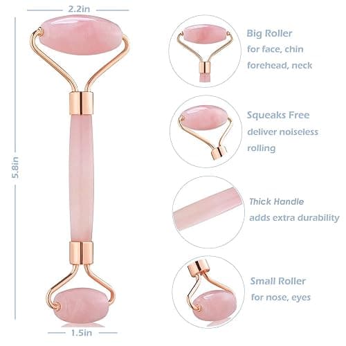 LeiCare Jade Roller for Face - Rose Quartz Face Roller Skin Care - Stone Facial Roller, Face Massager for Women, Relieve Stress, Remove Wrinkles Eye Puffiness thumbnail 5