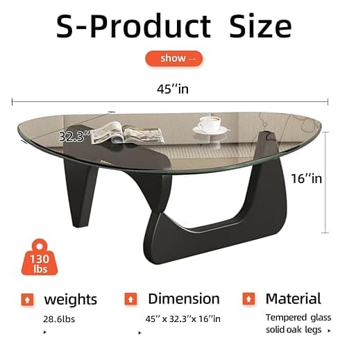 Mid Century Modern Glass Coffee Table, Black Coffee Table for Living Room, Elegant and Functional Coffee Tables,Suitable for Bedroom Living Room Reception Office Tables（Black/Transparent，Large） thumbnail 2