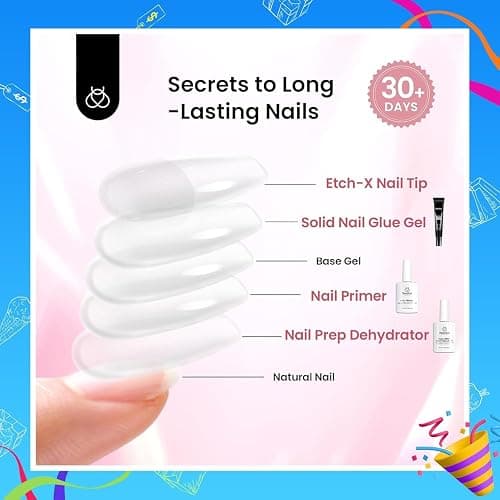Beetles Gel Nail Kit Short Almond Gift Spree, with Dehydrator and Primer, 576Pcs Half Matte Etch-X Gel Nail Tips Solid Nail Glue Mini Lamp Acrylic Tips Easy DIY Extension Set Gift for Women thumbnail 2