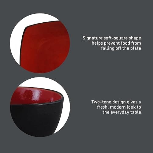 Gibson Elite Soho Lounge Square 16-Piece Dinnerware Set, Service for 4, Reactive Glaze Stoneware Plates and Bowls, Modern Dishes, Microwave & Dishwasher Safe – Red and Black thumbnail 6
