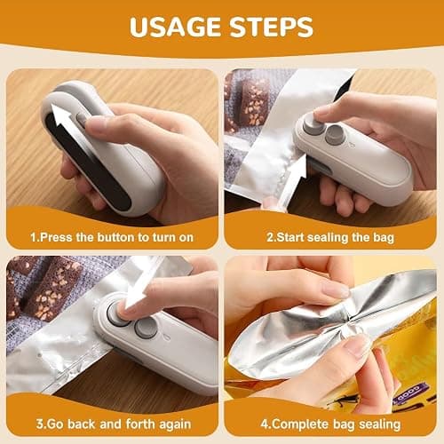Mini Bag Sealer, 2025 Upgraded 2 in 1 Mini Bag Sealer with Cutter and Magnet, Rechargeable Mini Bags Sealer Portable Resealer Machine for Snack Plastic Bags Food Storage Travel (1, White) thumbnail 6