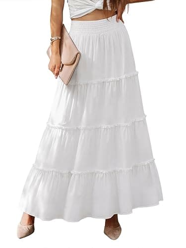 LUXVEER Women’s Summer Boho Maxi Skirts Smocked High Wasited Flowy Tiered Ruffle A Line Long Beach Skirt - Image 1