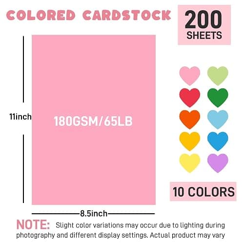 3 otters 200Sheets Construction Paper, Cardstock 8.5" x 11 ", 10 Assorted Colors Card Stock Printer Paper 65 lb/180 GSM, for Printing, DIY Craft, Kids School Supplies, Back to School, Party Decoration thumbnail 3