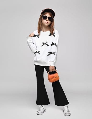 Voxikidio Girls 2 Piece Outfits Long Sleeve Butterfly Sweatshirt & Flared Pants Fall Clothing Set Size 7-12 Years thumbnail 2