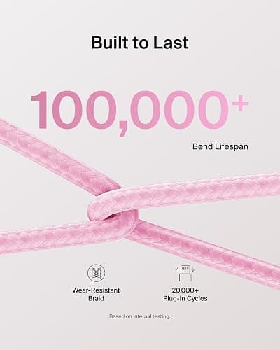 Belkin USB C to USB C Cable, 3.3ft, 60W - Type C Charger, iPhone Charger Cord, Soft, Braided, Flexible for iPhone 16, Galaxy S25, Pixel 9, Airpods, iPad Pro, Tablet & More, Travel Essentials - Pink thumbnail 4