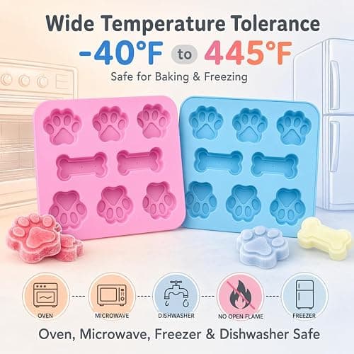 2 Pcs Silicone Puppy treat molds, Dog Paw and Bone Mold Ice Cube Mold, Jelly, Biscuits, Chocolate, Candy Baking Mold, Oven Microwave Freezer Dishwasher Safe-Pink & Blue (2) thumbnail 5