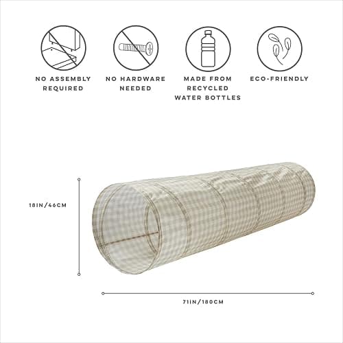 3 Sprouts Kids Play Tunnel - Pop Up Collapsible Tunnels with Recycled Fabric - Fun Crawling Tunnel for Children to Crawl Through, Gross Motor Toy for Indoor Play - Gingham Beige thumbnail 3